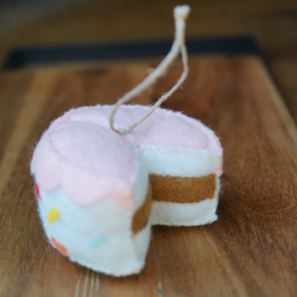 Hand Sewn Felt Cake Ornament/Gift Topper